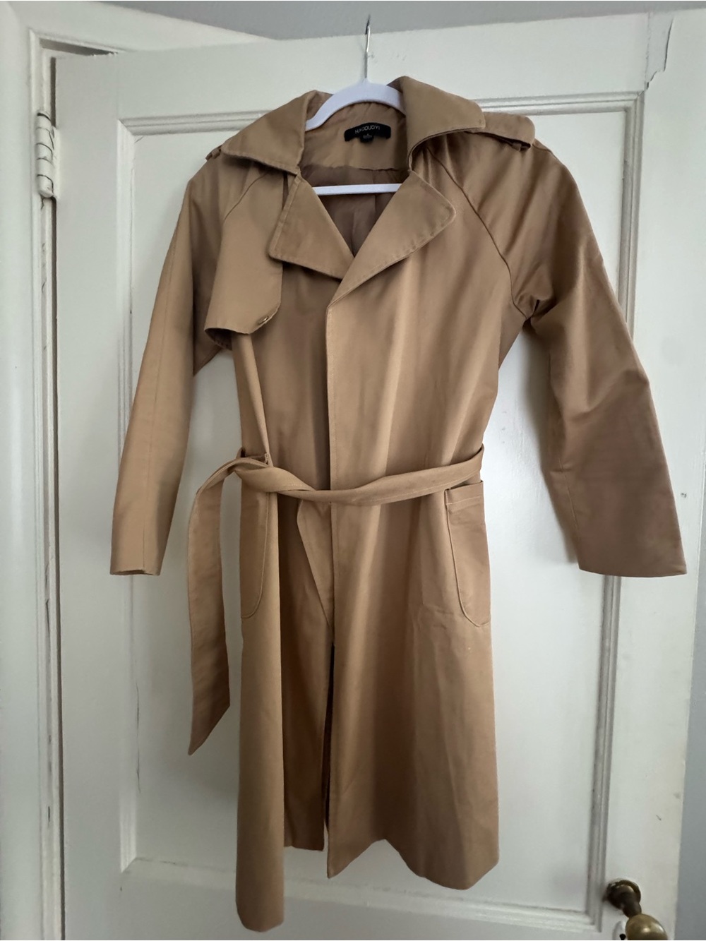 HAODUOYI Tan Trench Coat Belted Women’s Trench